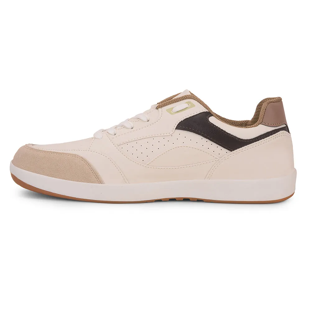 Leap7x Beige Casual Lacing Sneakers For Men CLASTO-1E By Liberty Micro Groove Flex Zones Thermo Regulating Fabric