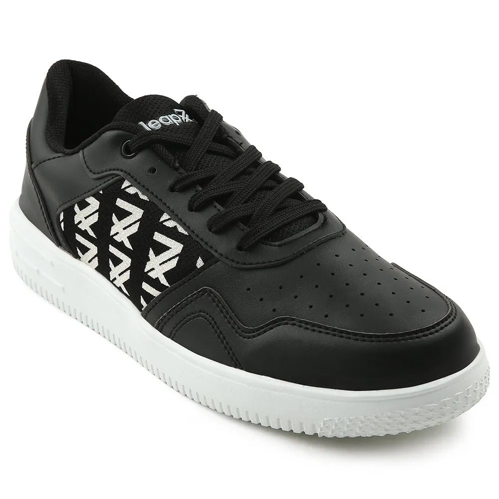 Anti Slip Tread Design Leap7x Black Casual Lacing Sneakers For Men SNOOKIS By Liberty
