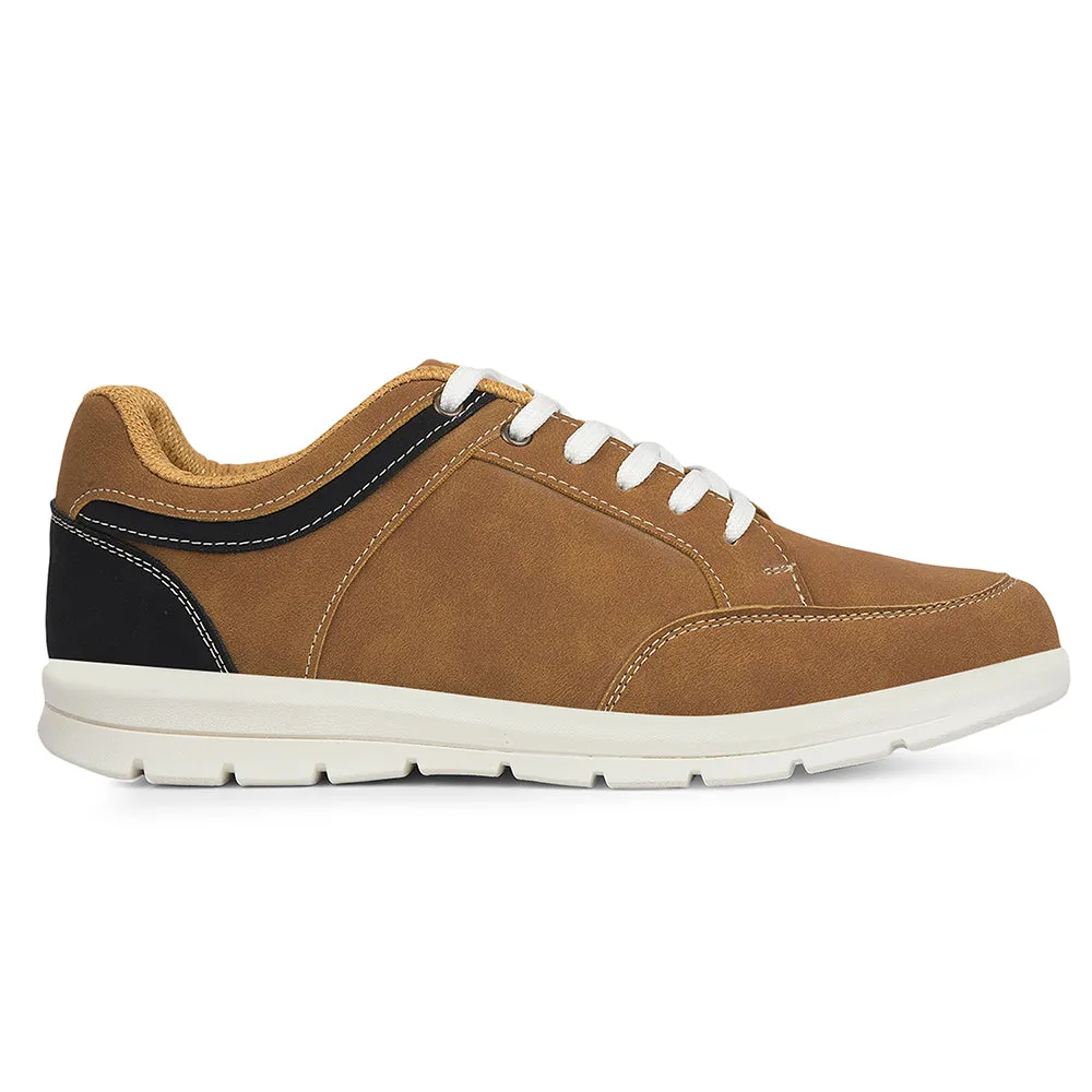Continuous Rubber Outsole Leap7x Camel Casual Lacing Sneakers For Men FRINKS-1E By Liberty