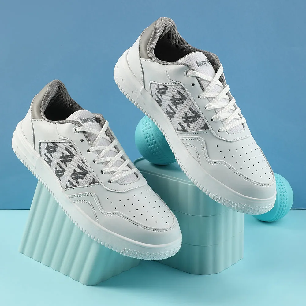 Leap7x White Casual Lacing Sneakers For Men SNOOKIS By Liberty Micro Groove Tread Design
