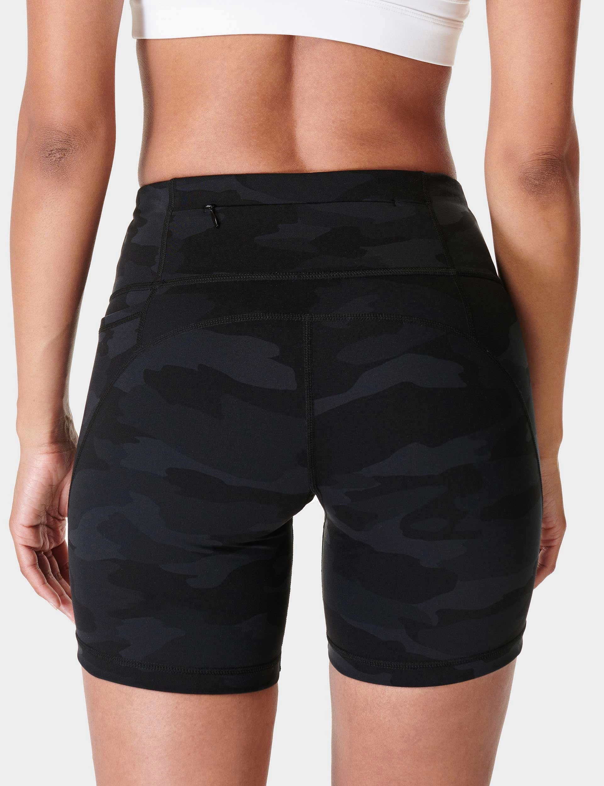 Power 6" Cycling Shorts - Ultra Black Camo Print Active Flex Fit Bootcut style