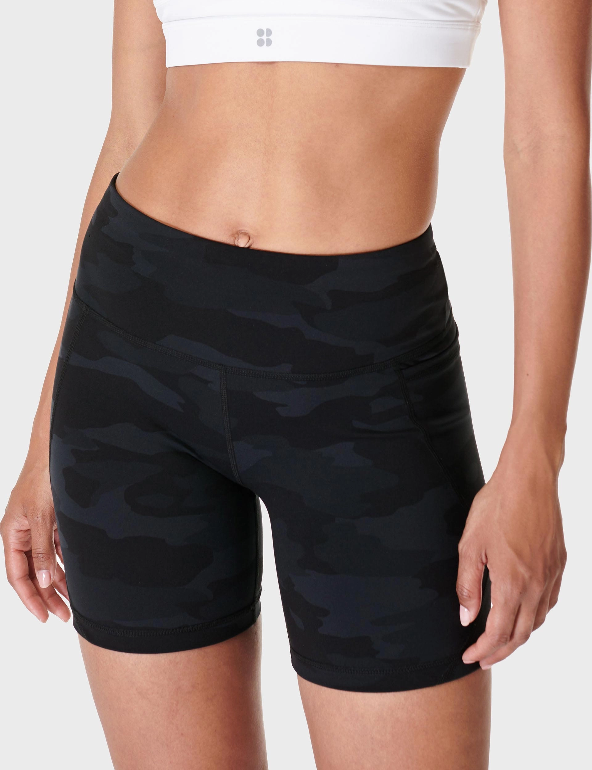 Power 6" Cycling Shorts - Ultra Black Camo Print campers High Durability Weave