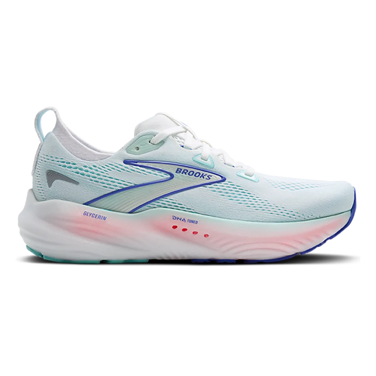 Heel Lock Technology Brooks Glycerin 22 White - Limpet Shell - Amparo Blue