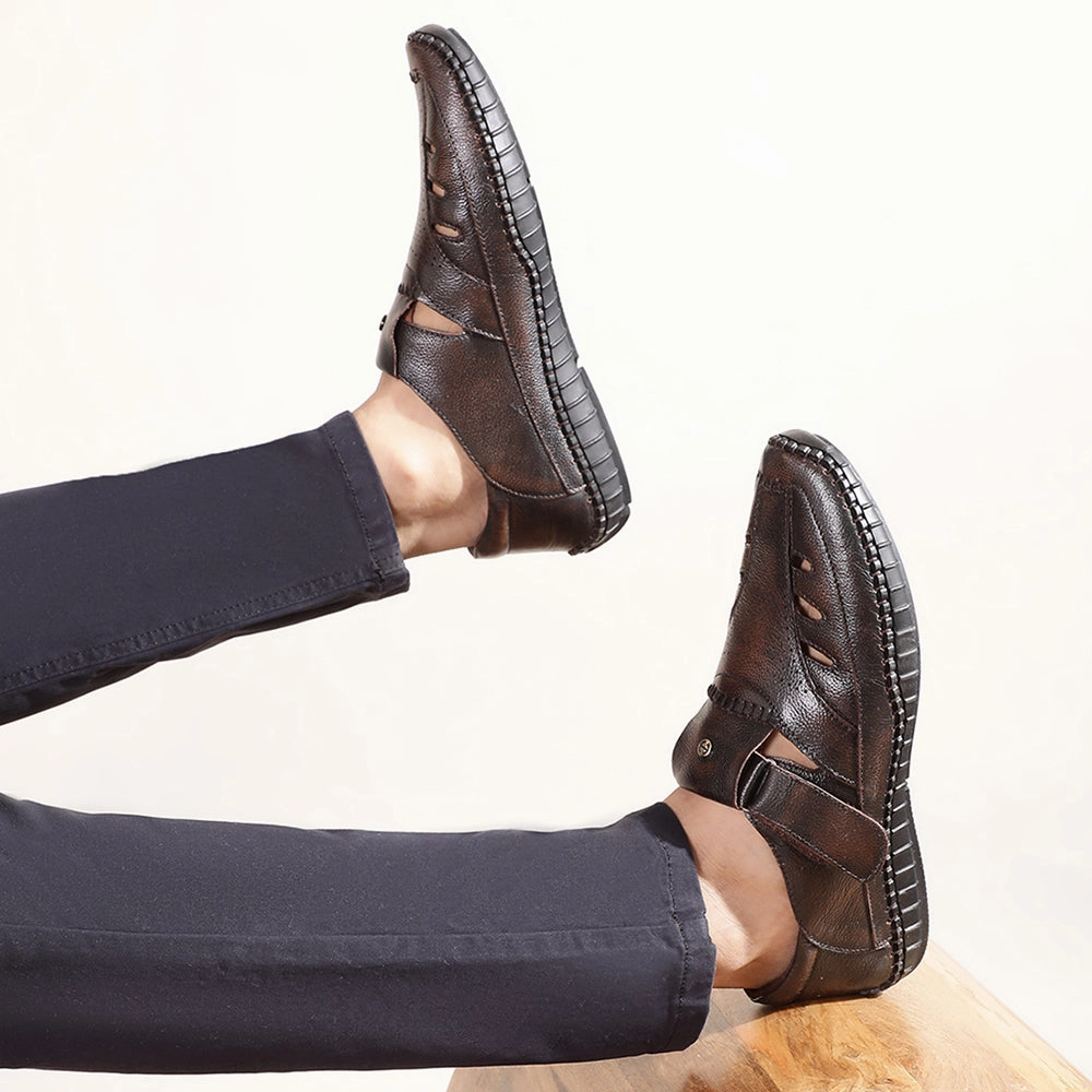 Narrow Toe Box Responsive Ride Experience Healers Tan Casual Buckle Sandal For Men JPL-205 By Liberty