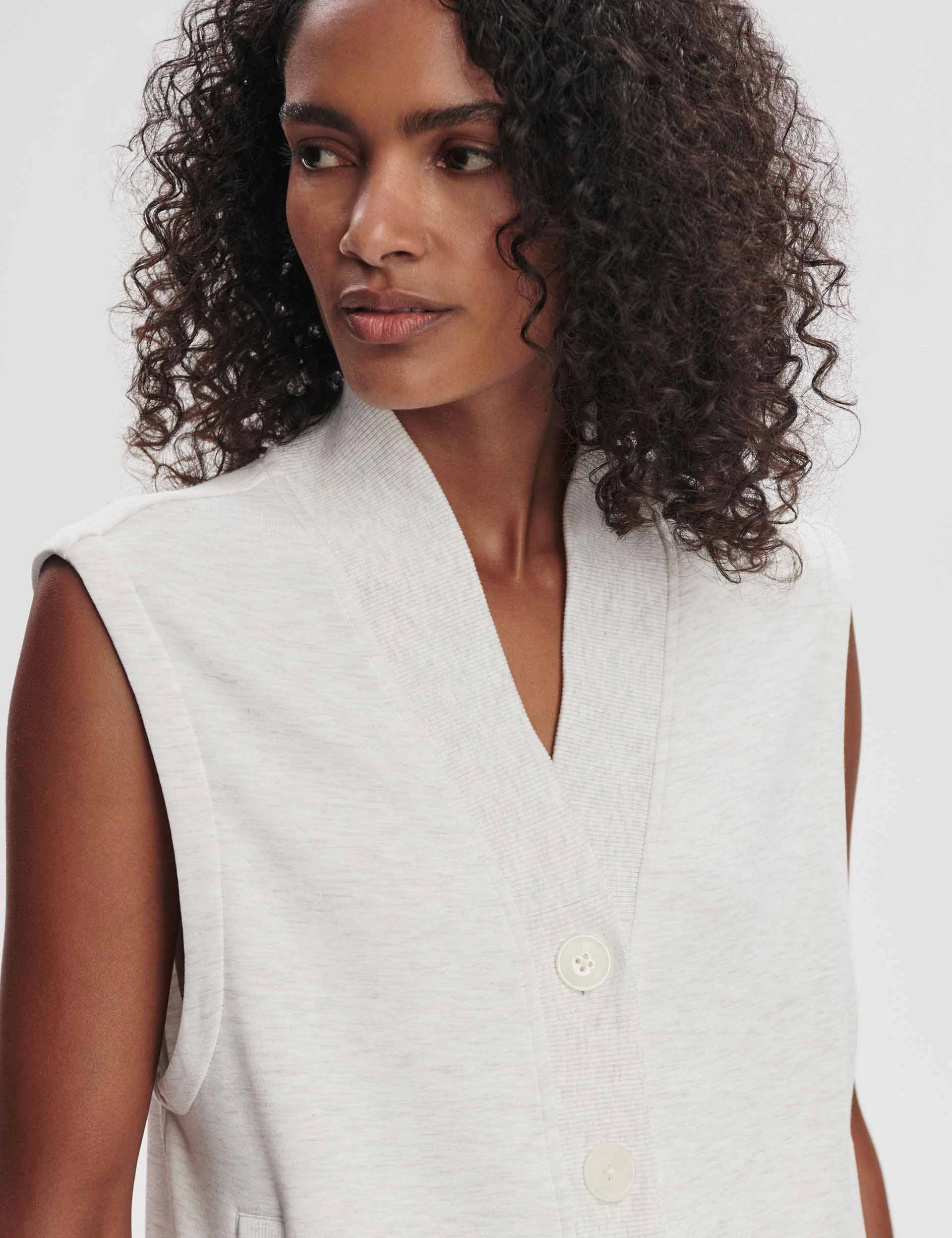 UltraSoftInterior DurableReinforcement Vicky Button Gilet - Ivory Marl