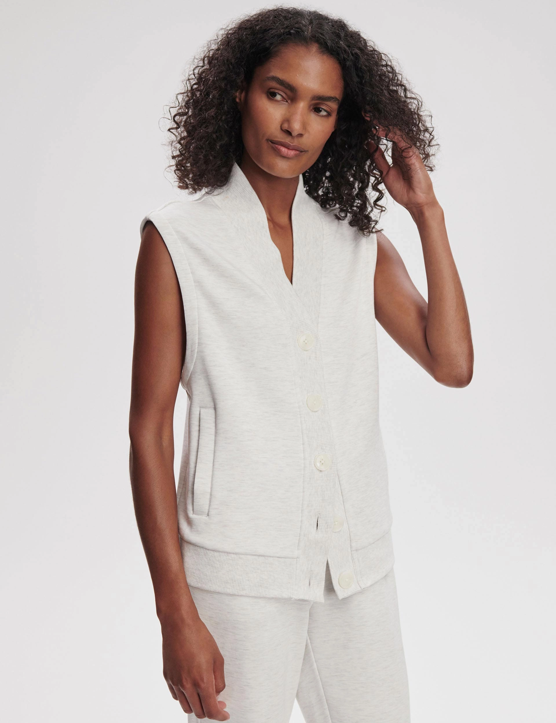 Vicky Button Gilet - Ivory Marl CushionedSupport Cozy Sweater