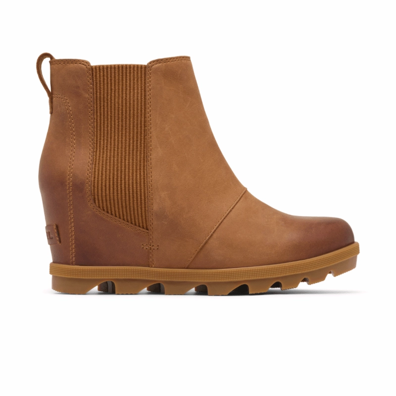 PillingResistant ReflectiveTrimDetails Sorel Women's Joan Rhapsody Chelsea Wedge - Velvet Tan/Gum