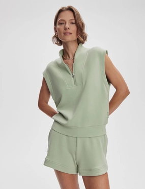 Loretta Half-Zip Sleeveless Sweat - Snow Sage LightweightWeave EcoFriendly Dye
