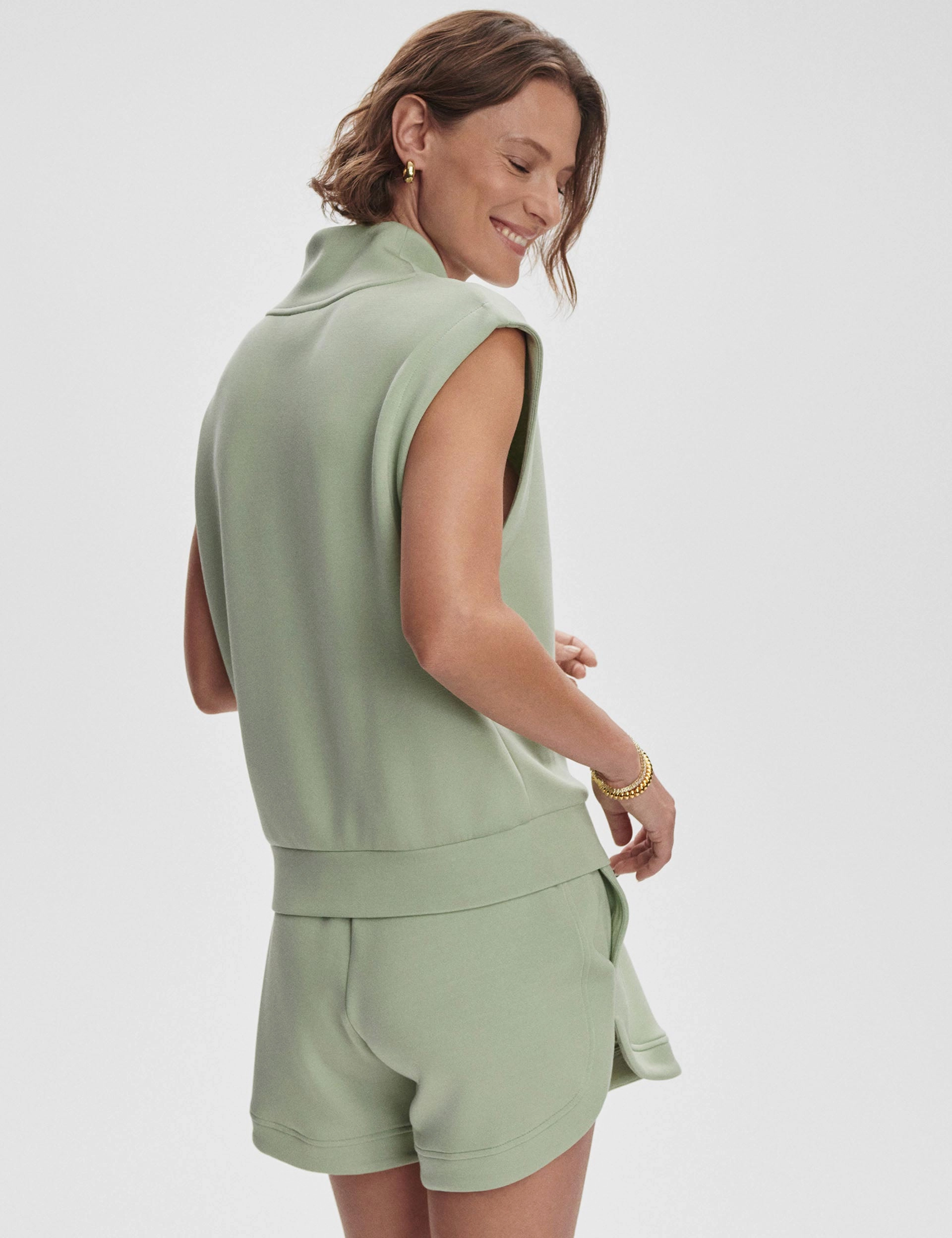 Casual Tank Stretchable Material Loretta Half-Zip Sleeveless Sweat - Snow Sage