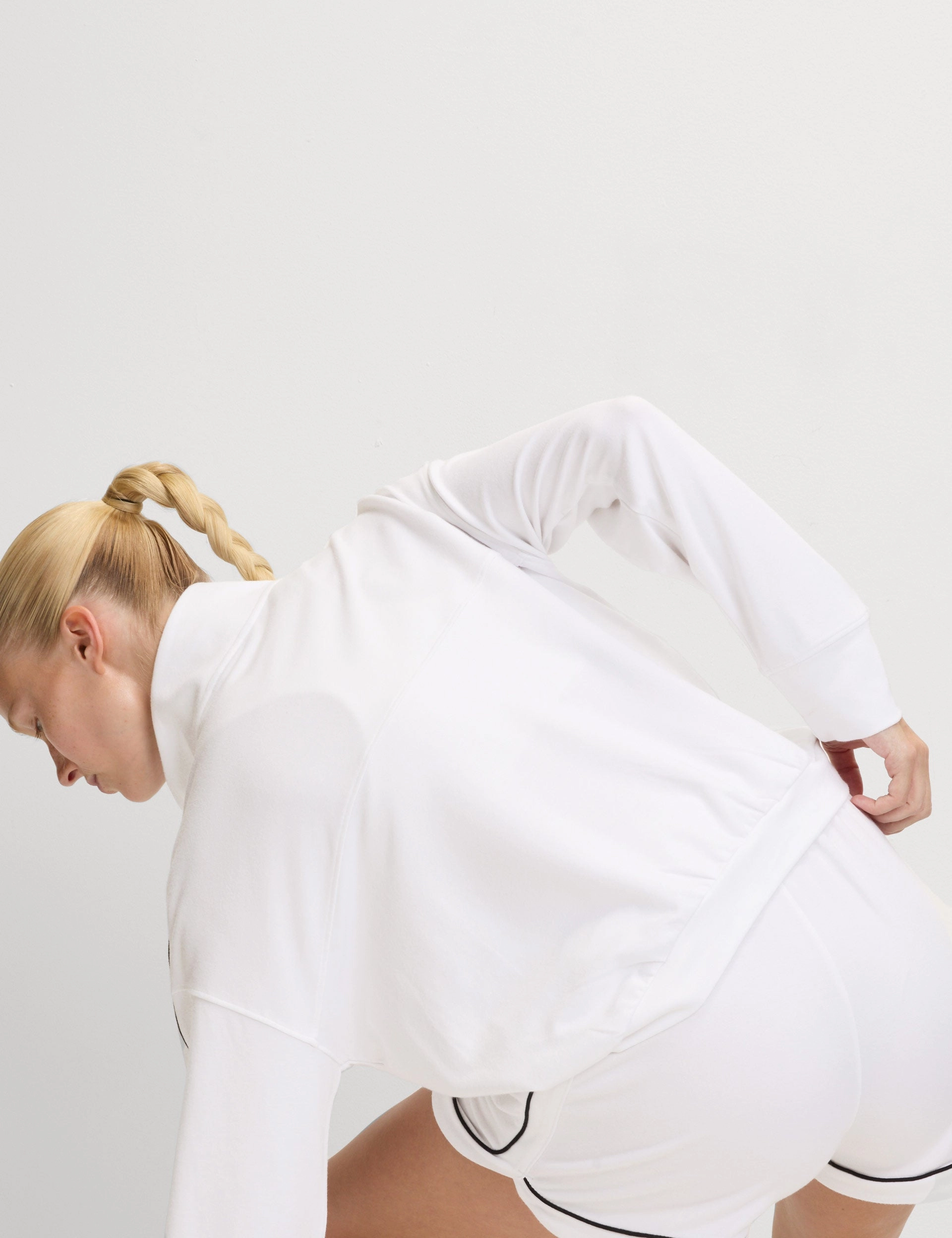 GarmentWashed Texture Modal Rich Funnel Neck Half Zip Top - White