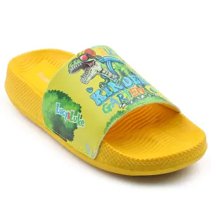morning - runner Lucy & Luke Casual Yellow Printed Slides For Kids CONNER-2E By Liberty