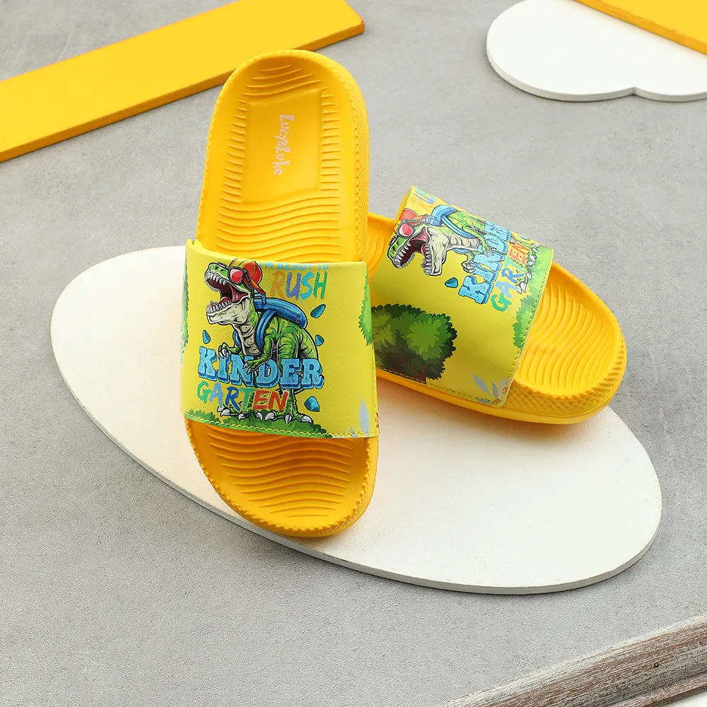 Lucy & Luke Casual Yellow Printed Slides For Kids CONNER-2E By Liberty Reactive Rollbar Tech