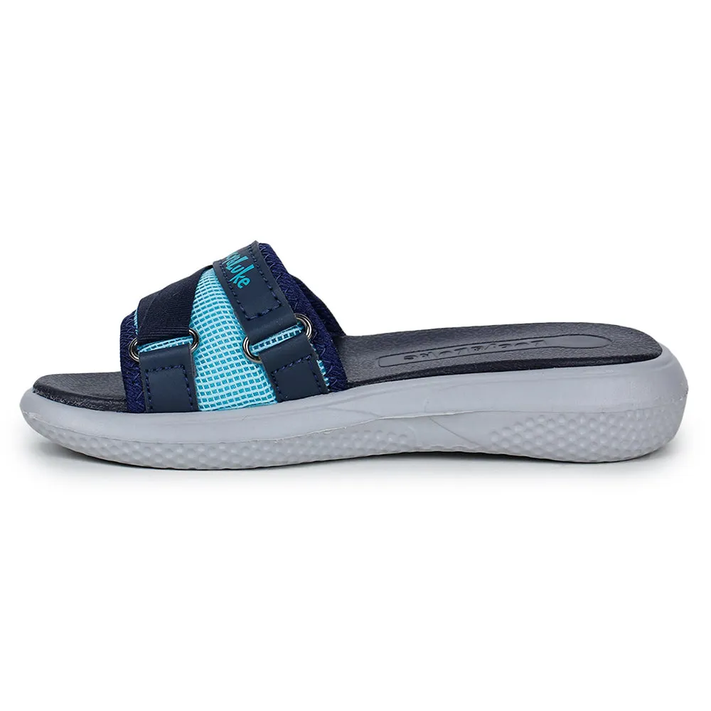 Reinforced Sides logo - rhinestoned shoes Lucy & Luke Navy Blue Slides For Kids HIPPO-12S By Liberty