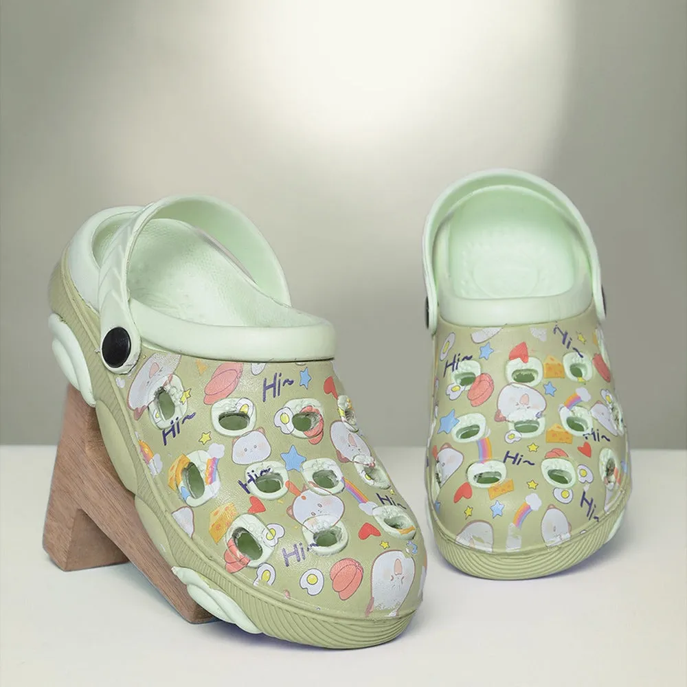 Plush Collar Functional Shoes Lucy&Luke Sea Green Casual Sling Back Clogs For Kids LPMXT-820 By Liberty