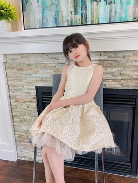 Jolene SK670 Ivory and Gold Embossed Dress - 6Y Executive Craft