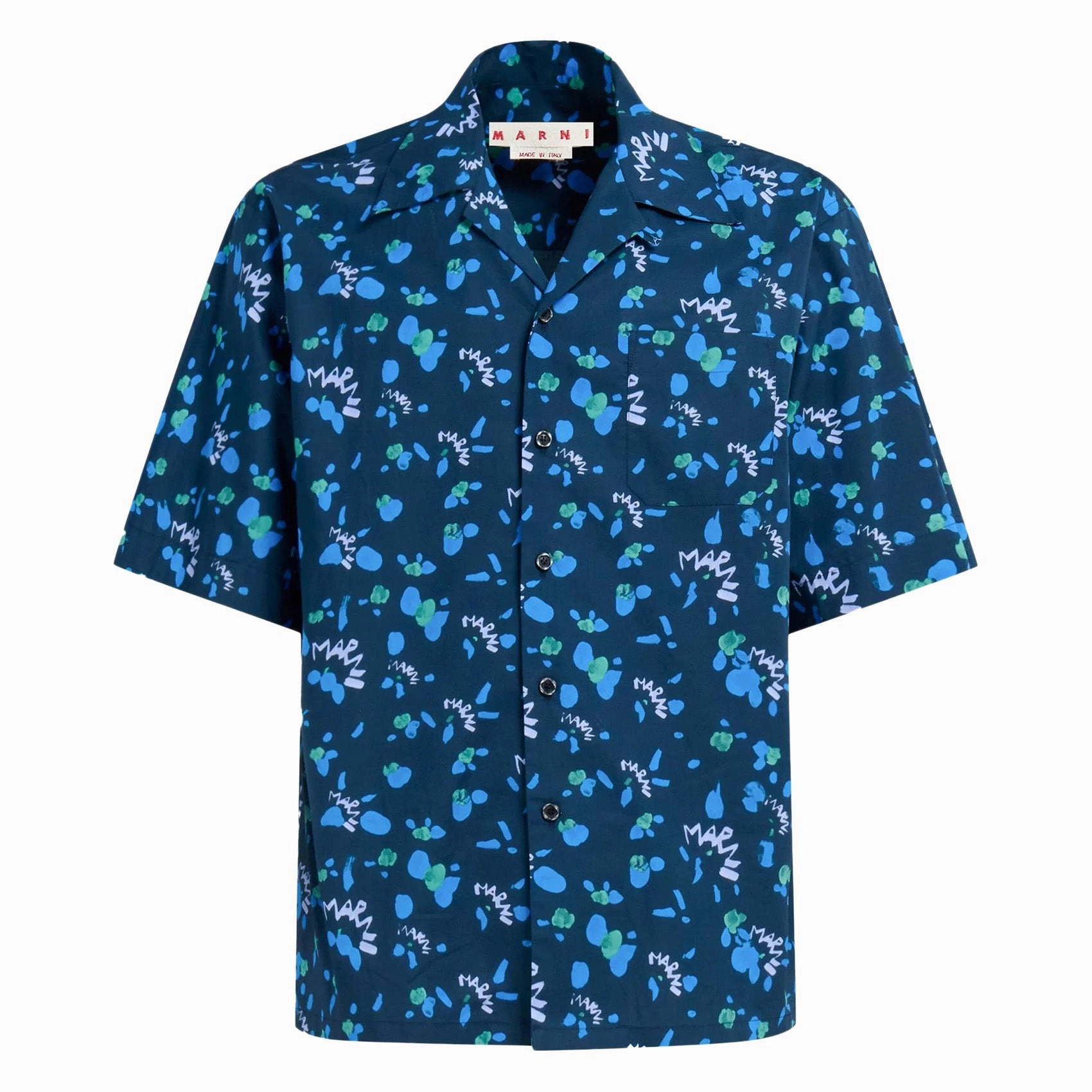 Marni Printed Short-Sleeved Bowling Shirt 'Blue' Laser Cut Edge Detail Urban Style