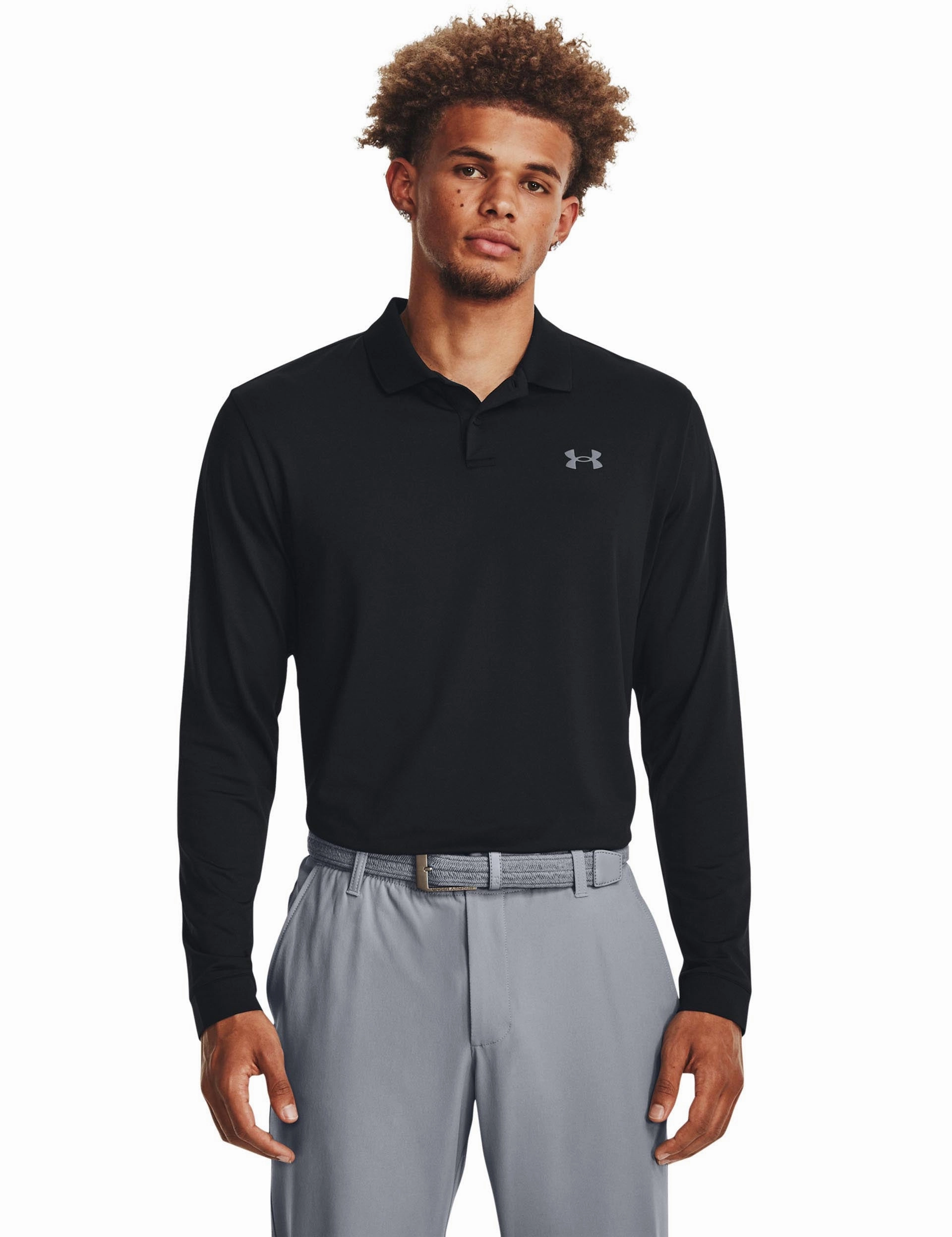 Smooth Edge Binding AntiPilling Surface Matchplay Longsleeve Polo - Black/Pitch Gray