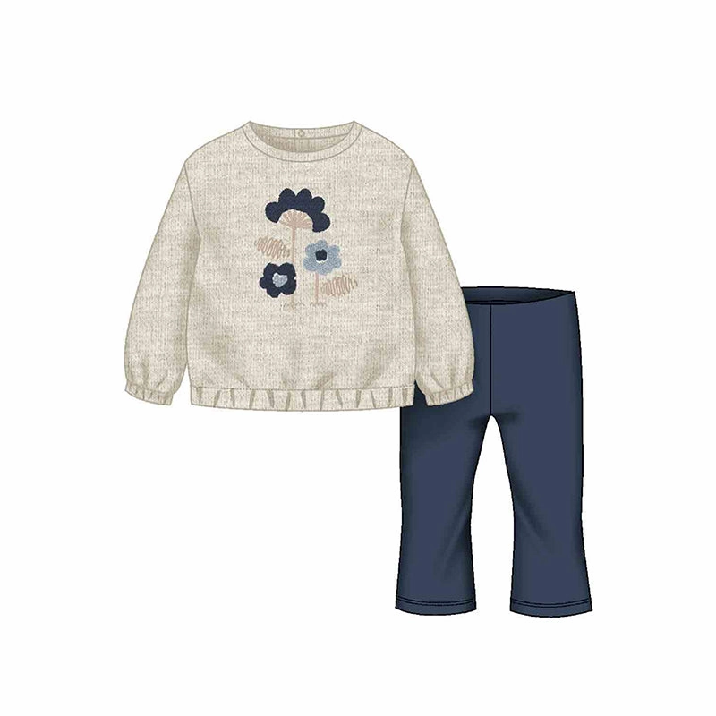 Leather look kids' wear Satin Mayoral 2pc Sweatshirt & Leggings - Navy Flowers