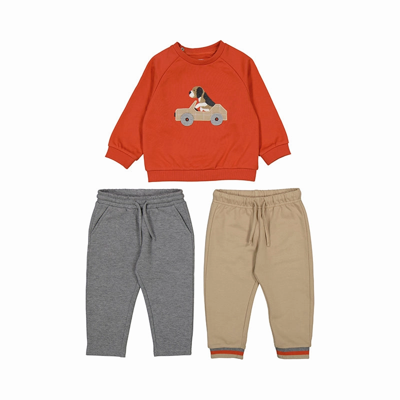 Year - Round Easy care kids' outfits Mayoral 3pc Pullover Tracksuit with 2 pairs of Pants - Orange Puppy