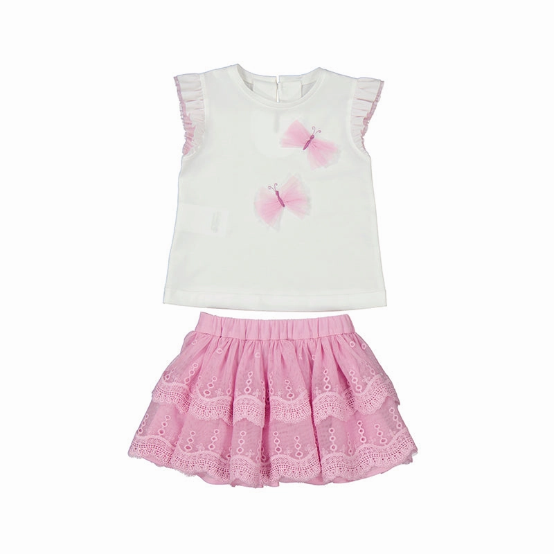 Mayoral Embroidered Tulle Skirt Set - Mauve timeless
