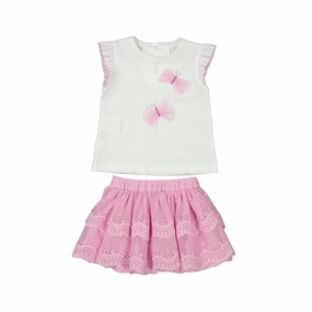 Snapped Mayoral Embroidered Tulle Skirt Set - Mauve