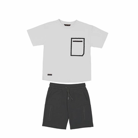 High school kids' wear Mayoral Knit Short Set - White/Charcoal
