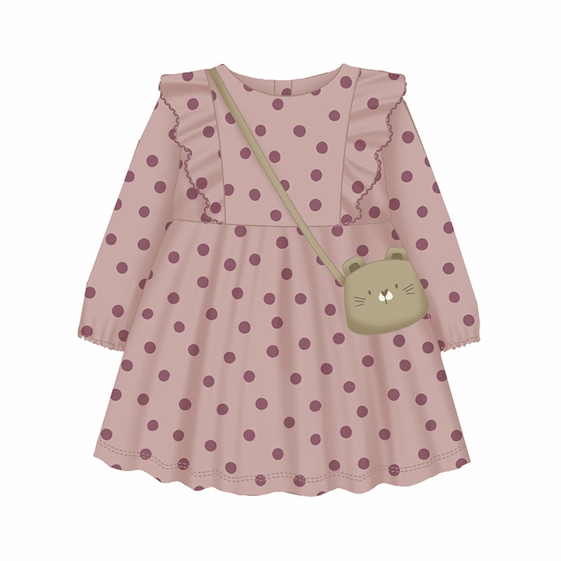 Mayoral Printed Dress with Bag - Crystal Polka-dot Rayon made kids' clothes holiday