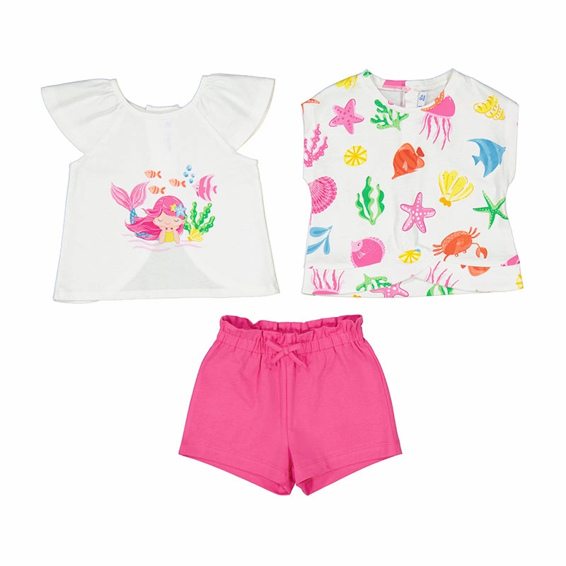 Mayoral Shorts Set with 2 T-Shirts - Fuchsia Angelic Weekend wear for kids