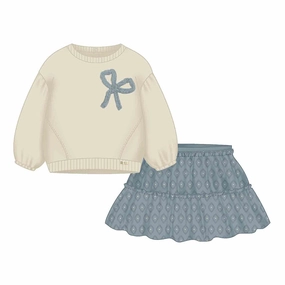 Tasseled Mayoral Sweater & Tulle Set - Blue Bell Bow