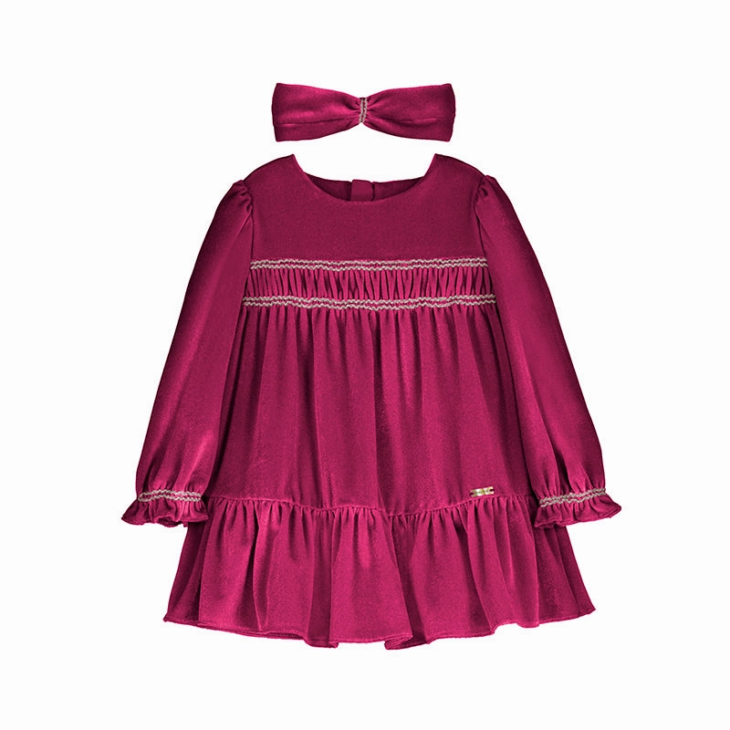 absorbent Monochromatic outfits for children Mayoral Velvet Dress with Headband - Red