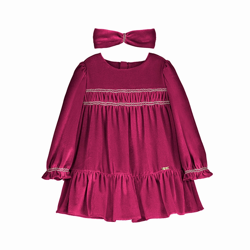 Mayoral Velvet Dress with Headband - Red Loose