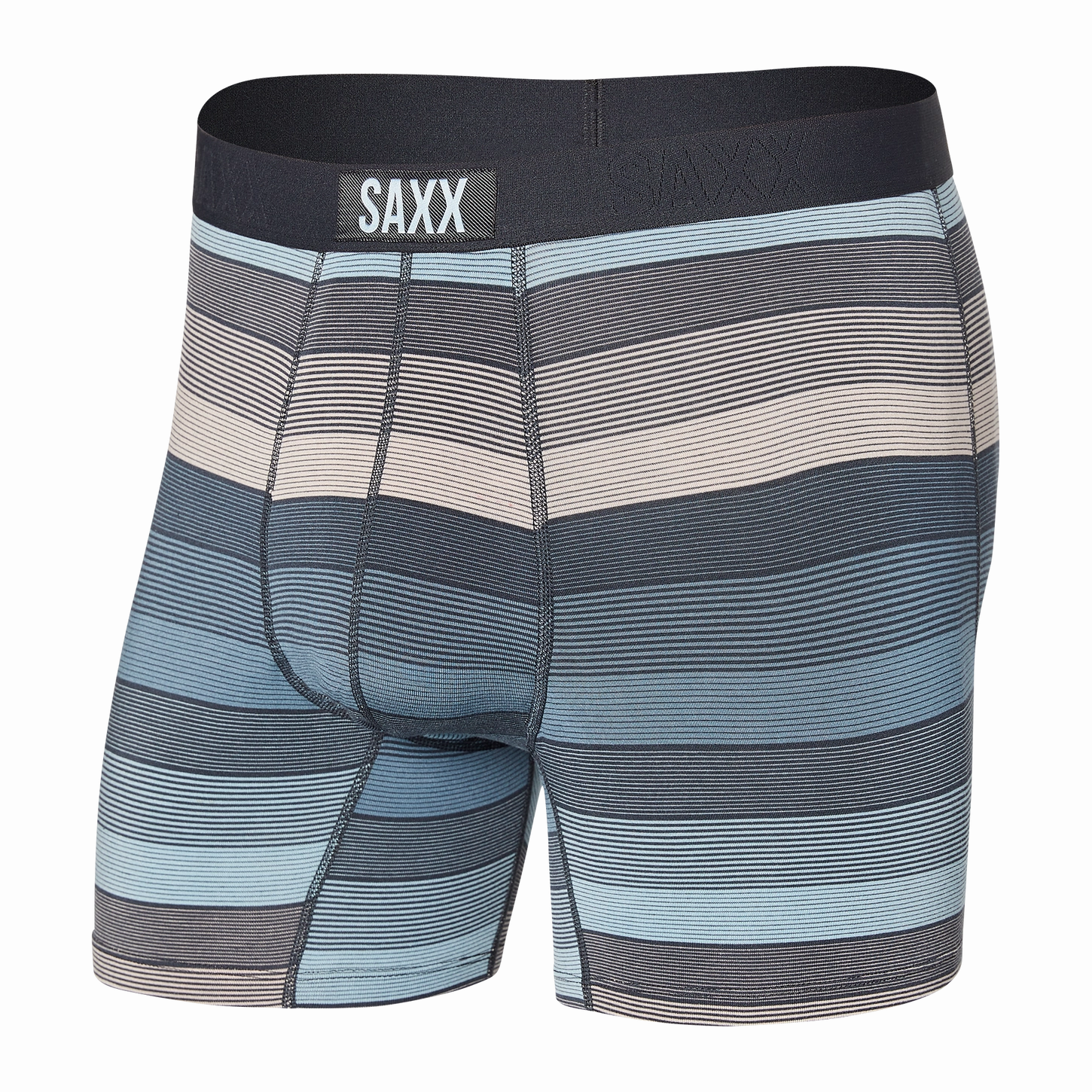 Men's SAXX Vibe Boxer Brief Pattern: Hazy Stripe- Washed Blue AntiBacterialTreatment