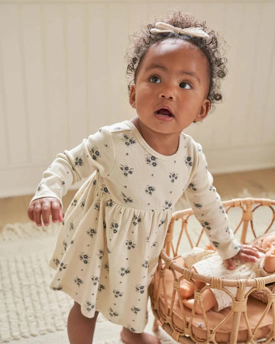 Quincy Mae Long Sleeve Ribbed Dress Set - Navy Ditsy Low - cost Middle school kids' clothing