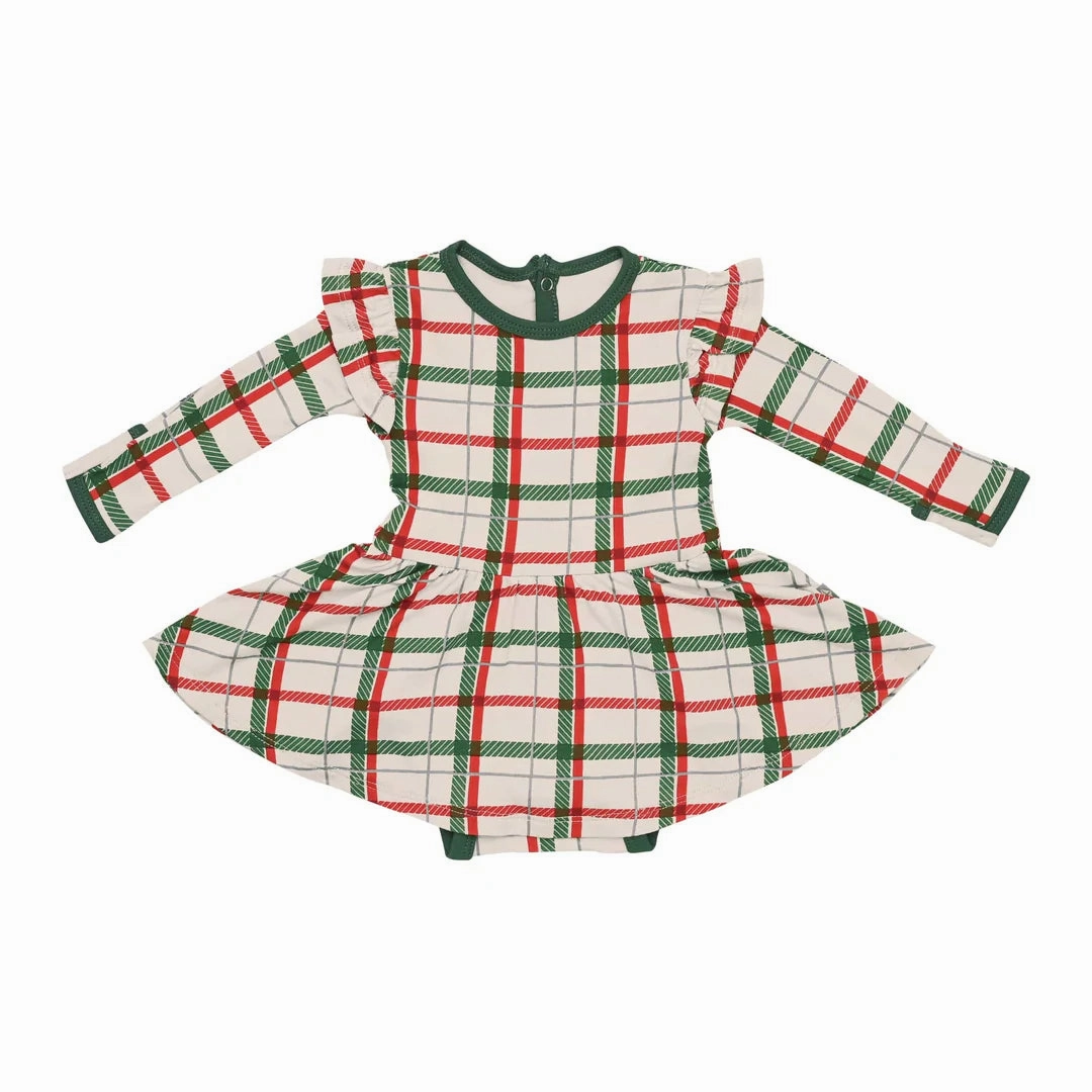 Weather Guard Kyte Baby Long Sleeve Twirl Bodysuit Dress - Hunter Plaid