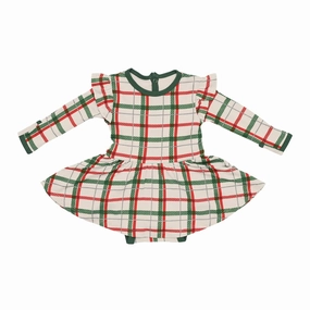 Creative Glow Tagless Design Kyte Baby Long Sleeve Twirl Bodysuit Dress - Hunter Plaid