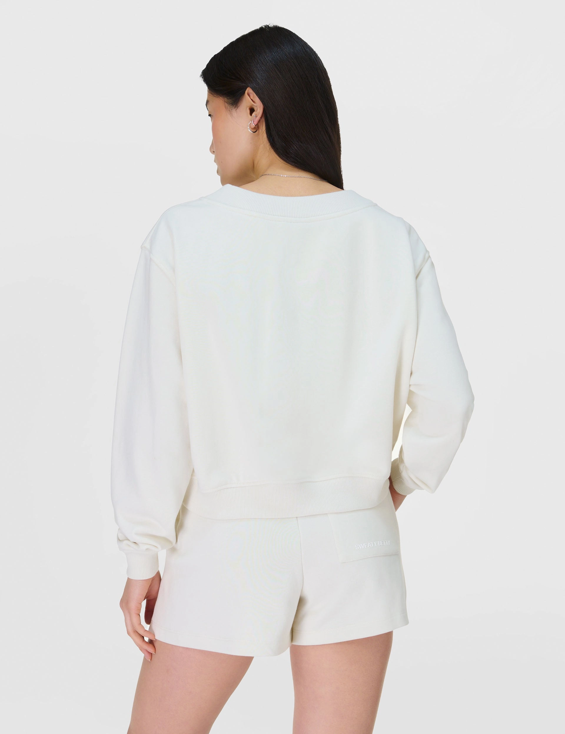 WaterResistant NaturalFiberBlend Revive Crop V-Neck Sweatshirt - Lily White