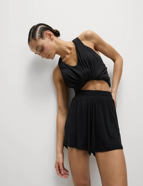 surfing attire Modal Rich Ribbed Relaxed High Waisted Yoga Shorts - Black