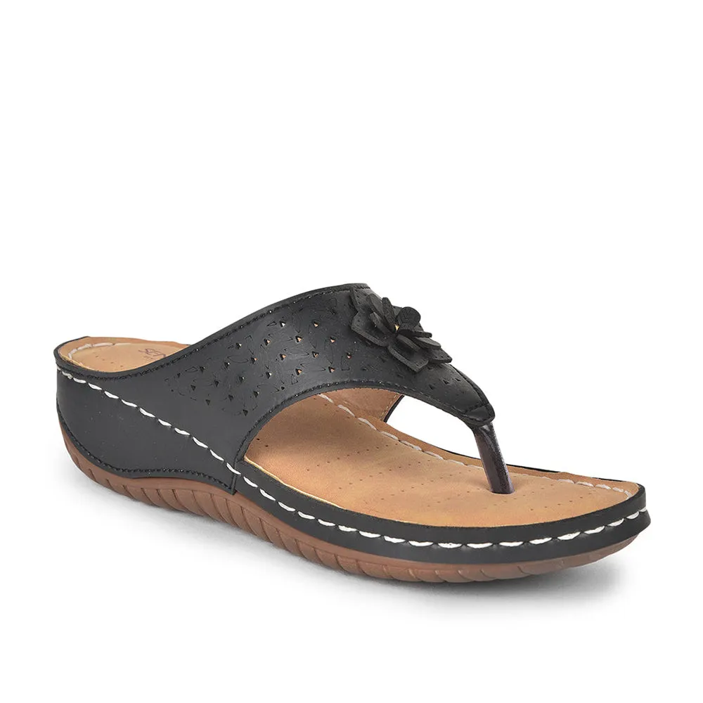 Rocker Sole Shape Senorita Casual Black Slipper For Women LAF-756 By Liberty