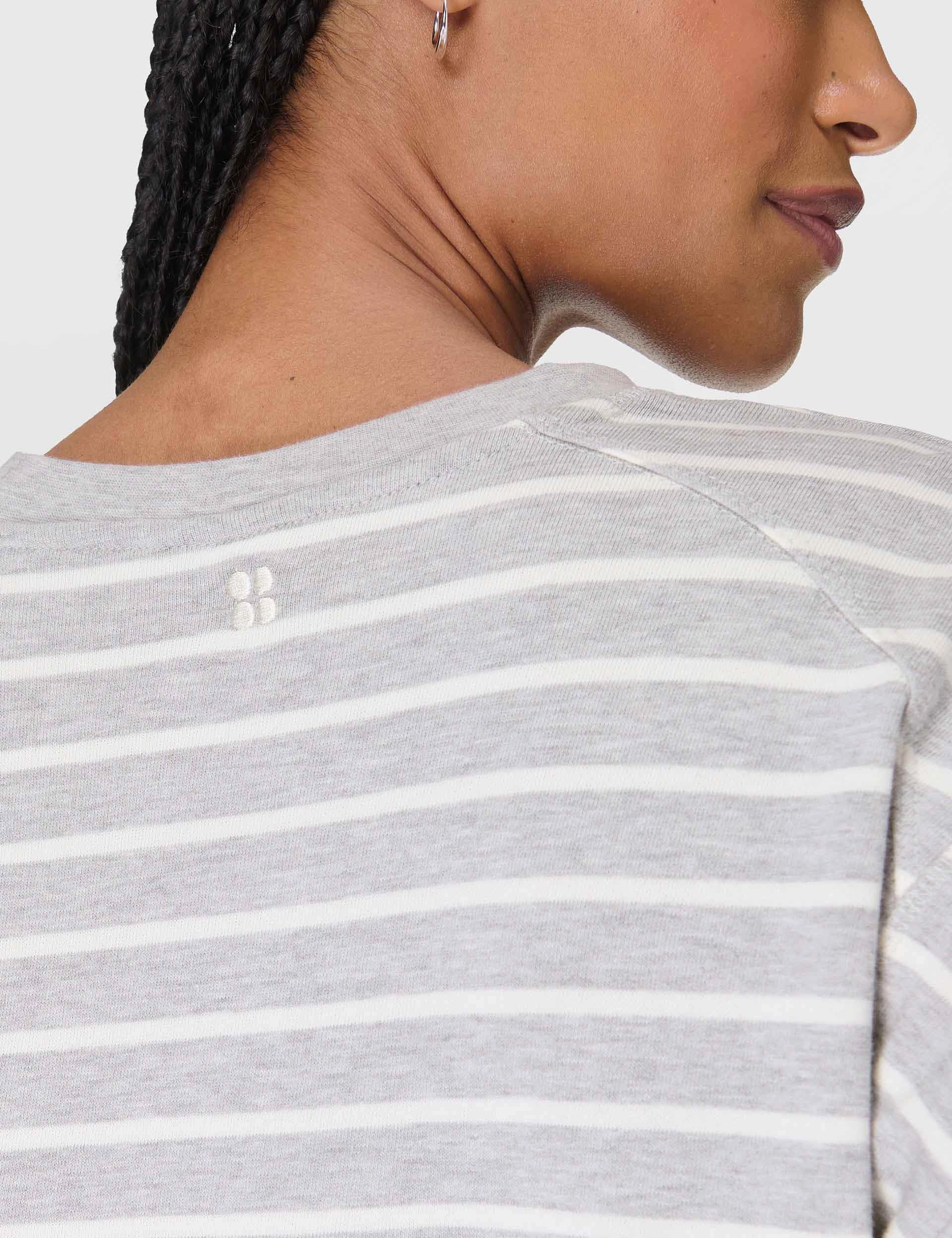 After Class Crop Sweatshirt - Lily White Light Grey Marl Stripe DoubleStitching AbrasionResistant Surface