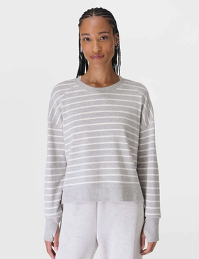 Flexible Ribbing After Class Crop Sweatshirt - Lily White Light Grey Marl Stripe
