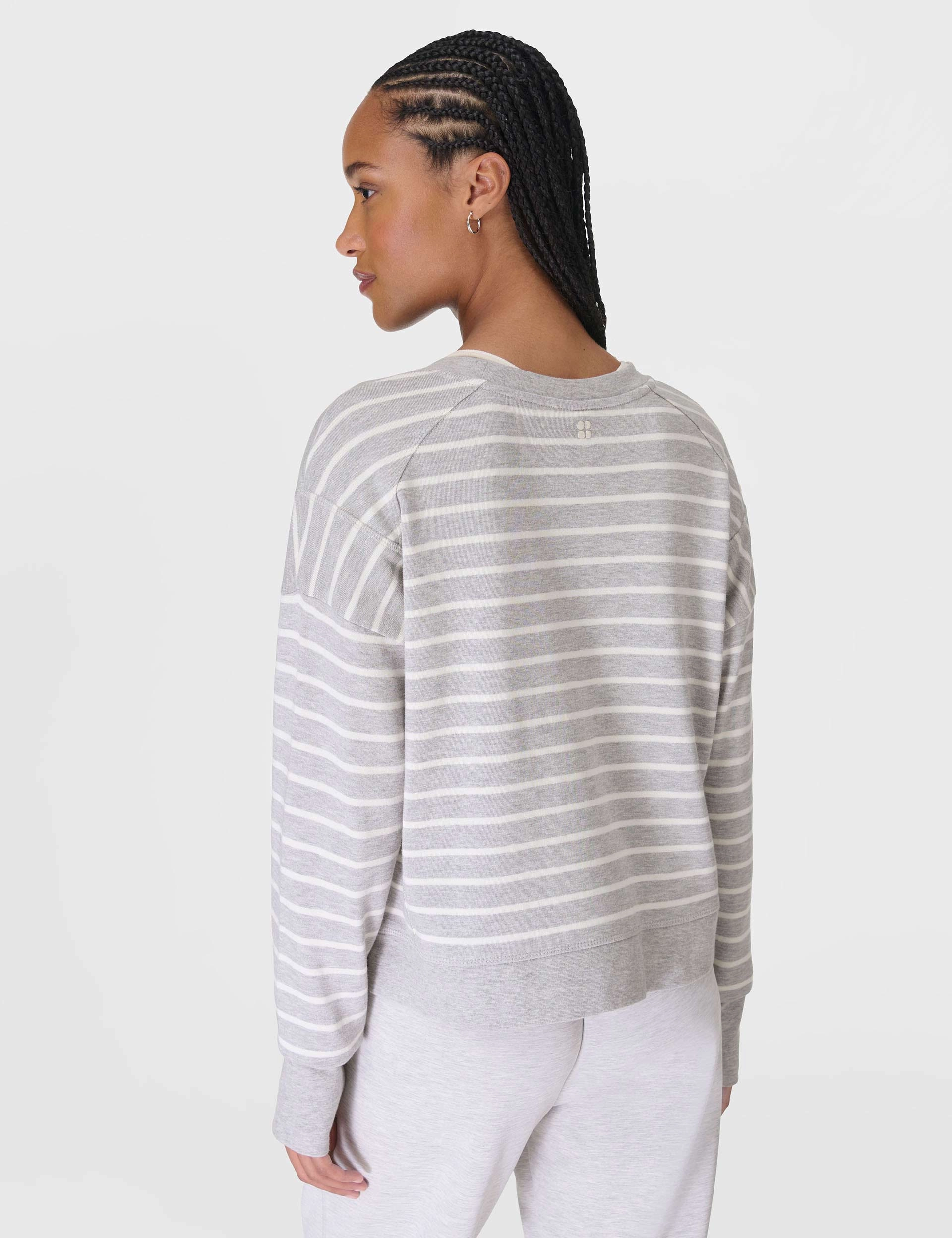 After Class Crop Sweatshirt - Lily White Light Grey Marl Stripe Tension Balanced Design