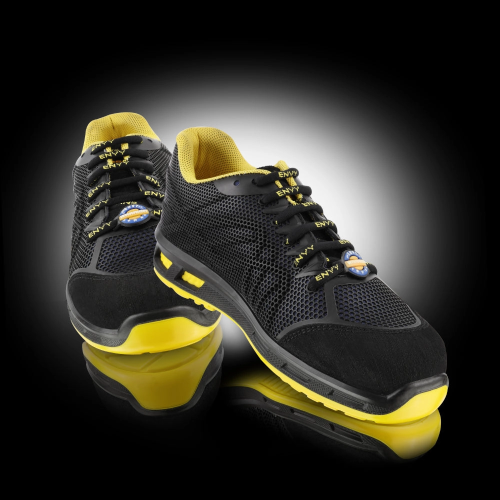 Warrior Black & Yellow Genuine Leather Fiber Glass Toe Safety Shoes for Men CYGNUS By Liberty Flex Groove Channeling Comfort Focused Engineering