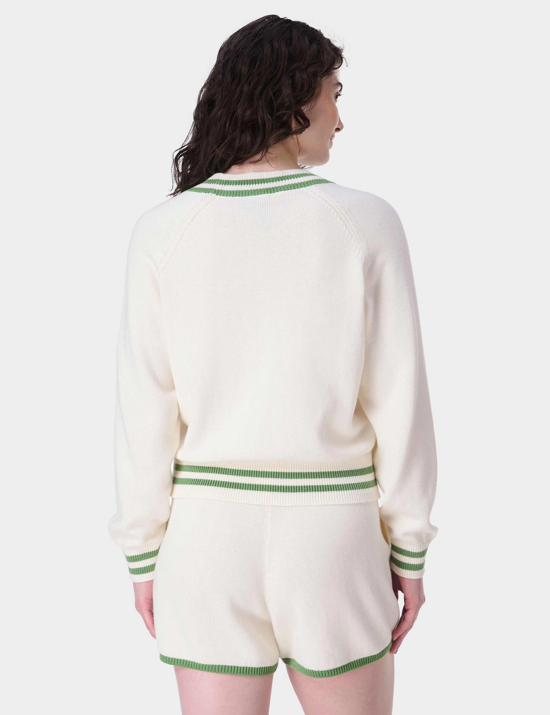 Off Court V-Neck Jumper - Lily White Built In Filter Layer Resilient Fabric Blend