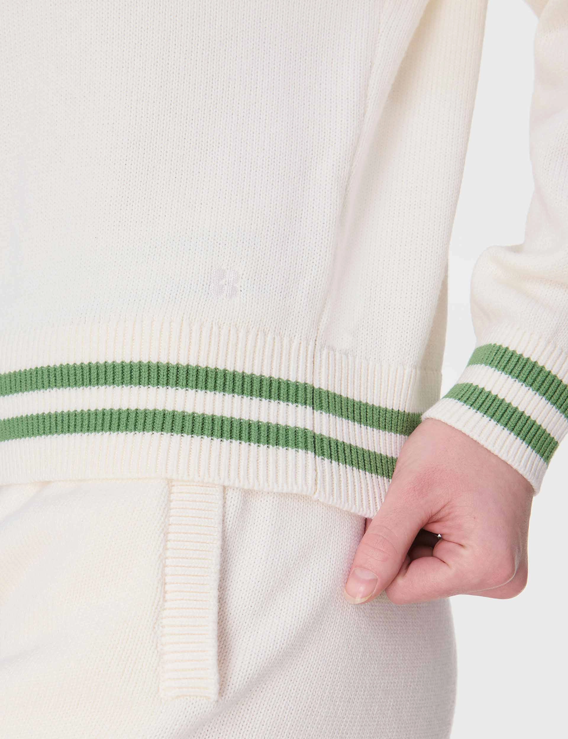 Off Court V-Neck Jumper - Lily White RibbedNeckline