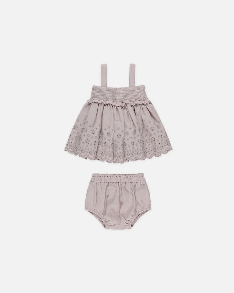Quincy Mae Mae Smocked Top & Bloomer Set - Lavender Artsy