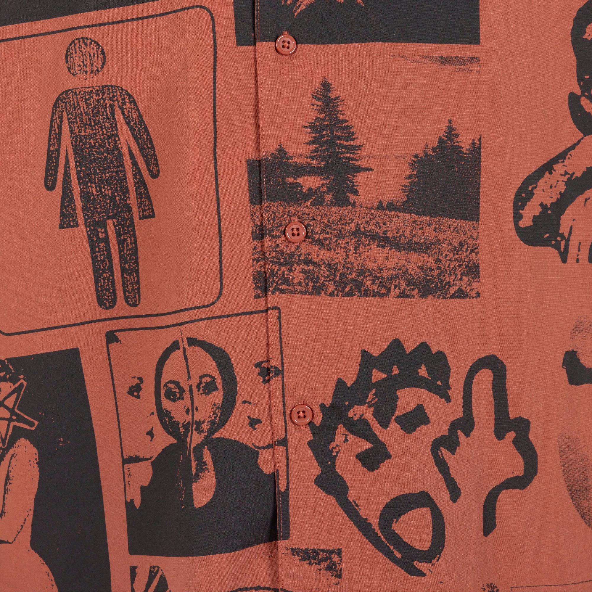 Pleasures Choices Camp Collar Button Down 'Orange' Heat Transfer Printing crew neck