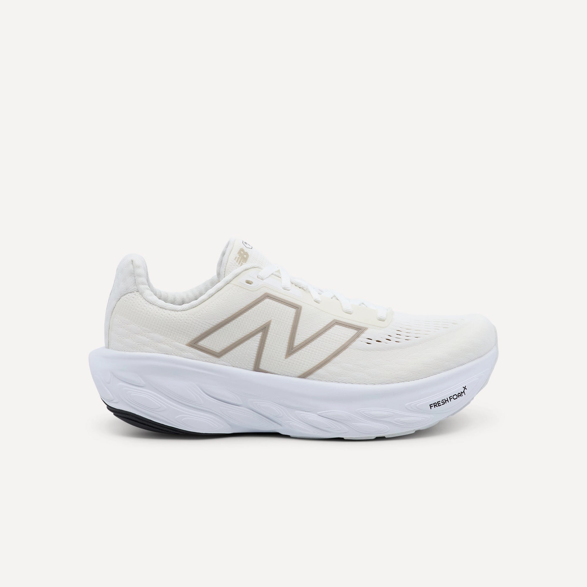 New Balance 1080v14 White / Light Gold Metallic / Sea Salt Womens rocker - sole running wear running in cold weather shoes