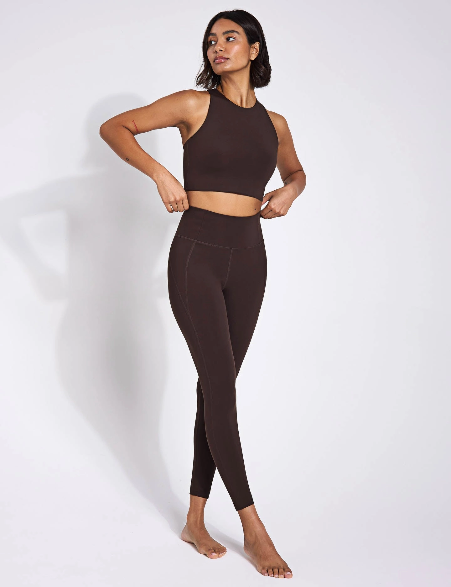 Compressive High Waisted Legging - Cocoa Bean Postpartum Fit Daily Routine