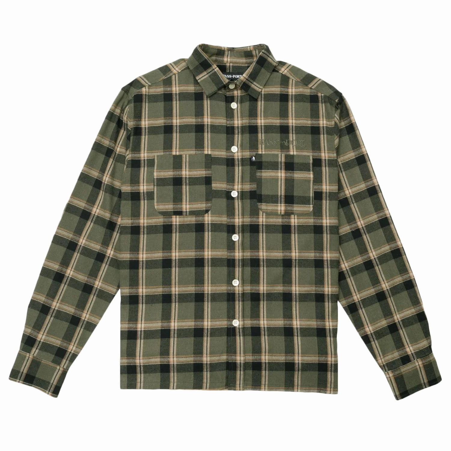 Passport Stem Logo Workers Check Shirt Long Sleeve 'Moss' EcoDyeProcess
