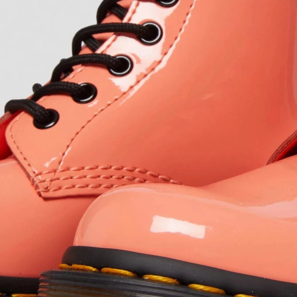 british retro Raw Linen Dr. Martens Women's 1460 Patent - Coral Lucido